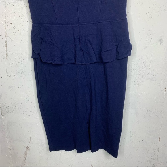 Lafayette Navy Blue Cap Sleeve Peplum Ruffle Dress Size 16 - Picture 8 of 13